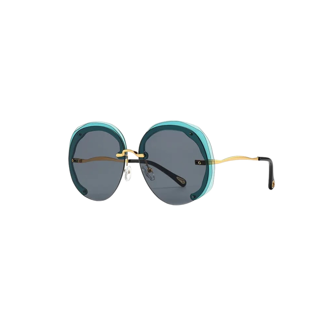 GOLDxTEAL retro rimless blue green sunglasses.
