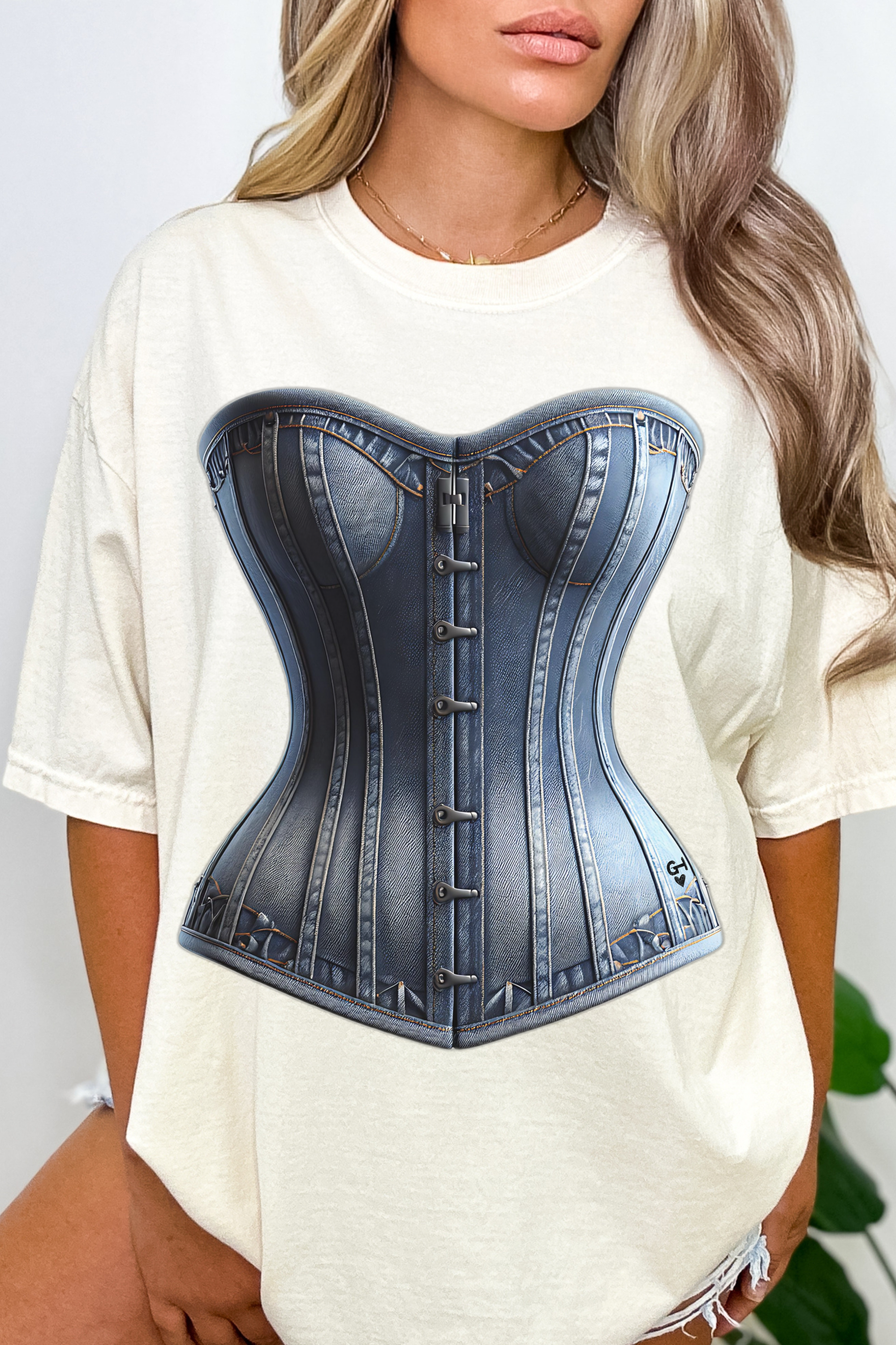 GOLDxTEAL  stylish corset graphic t-shirt.
