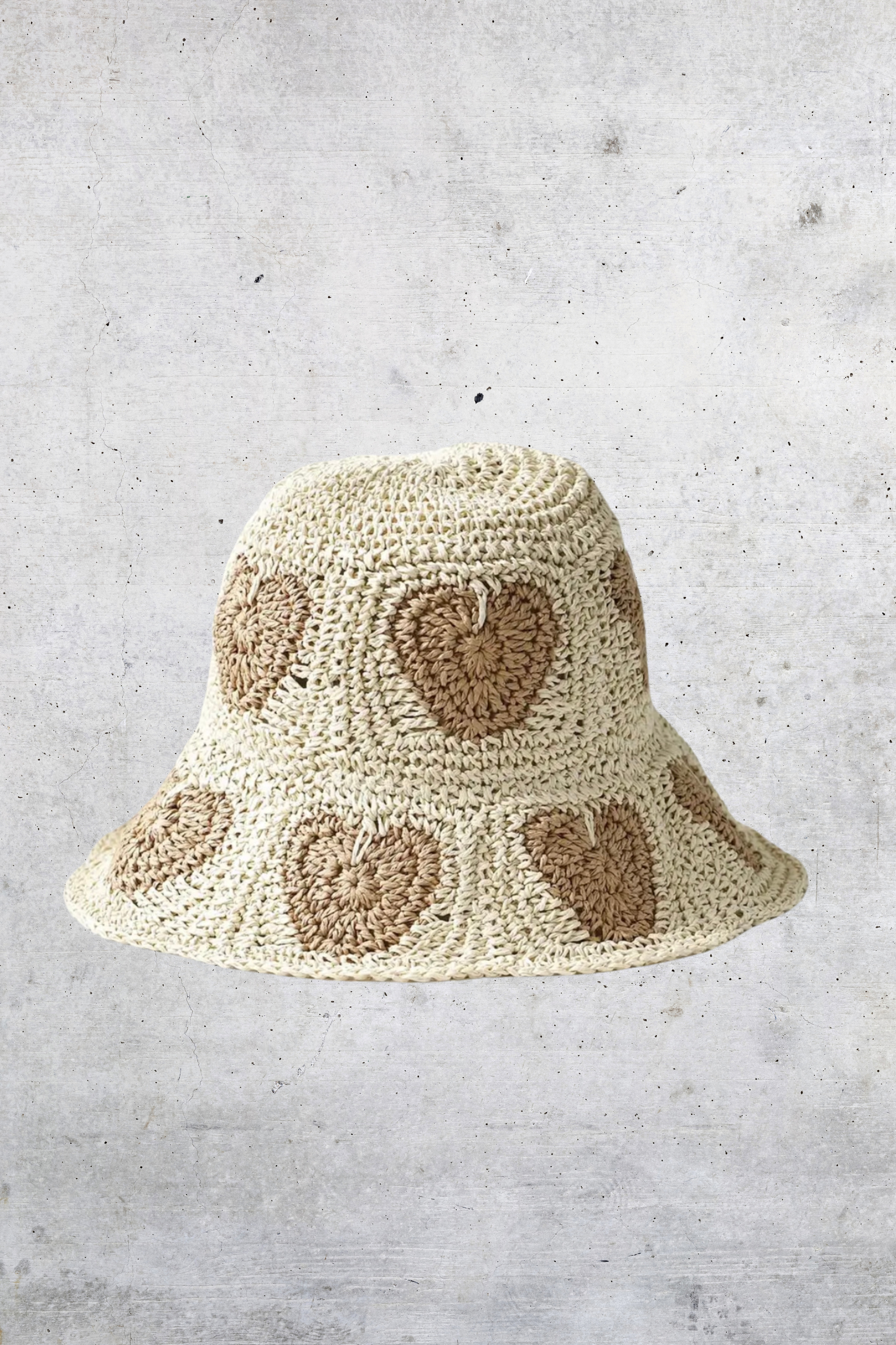 GOLDxTEAL crochet straw bucket hat.