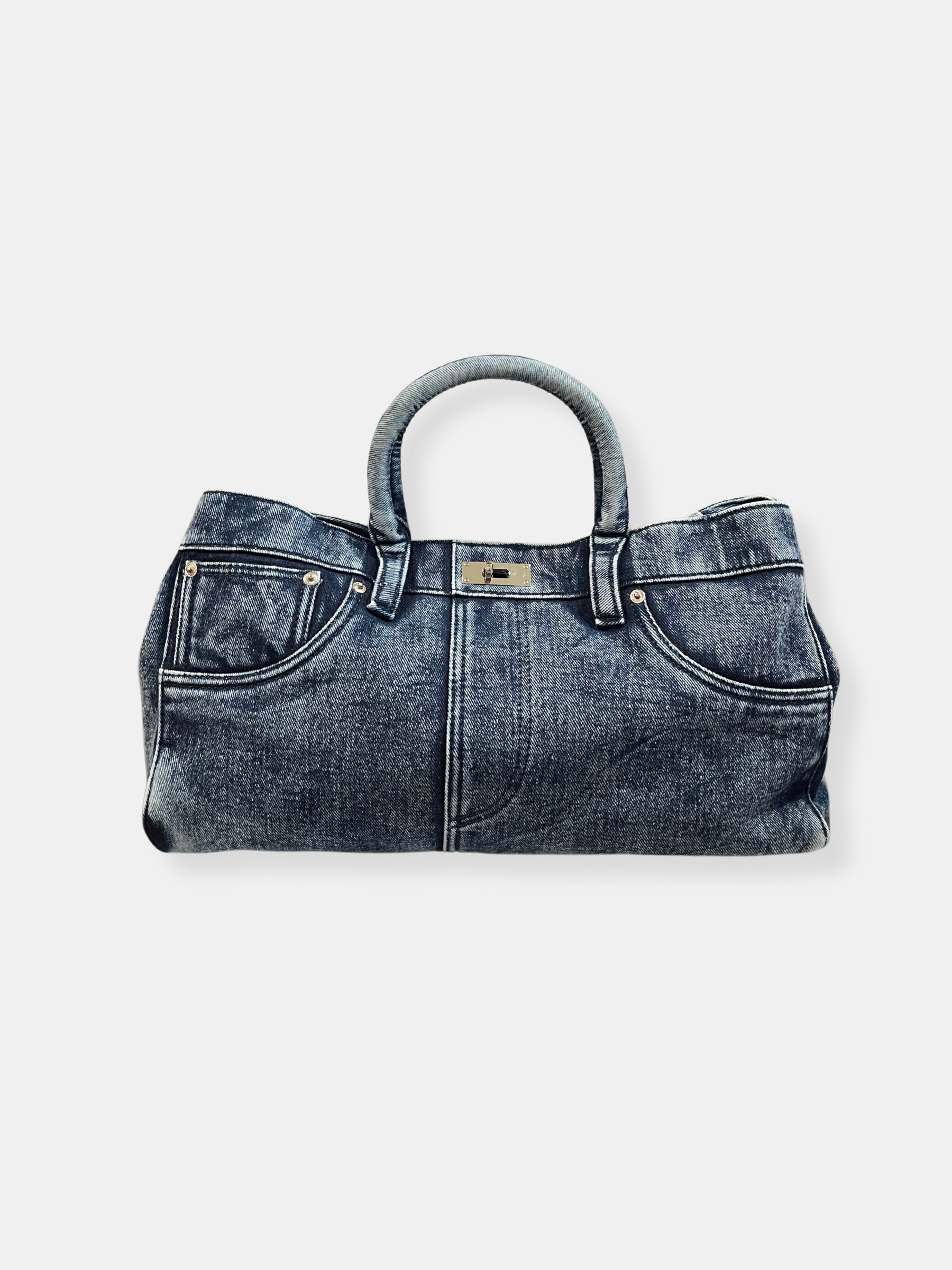 GOLDxTEAL designer washed denim tote.