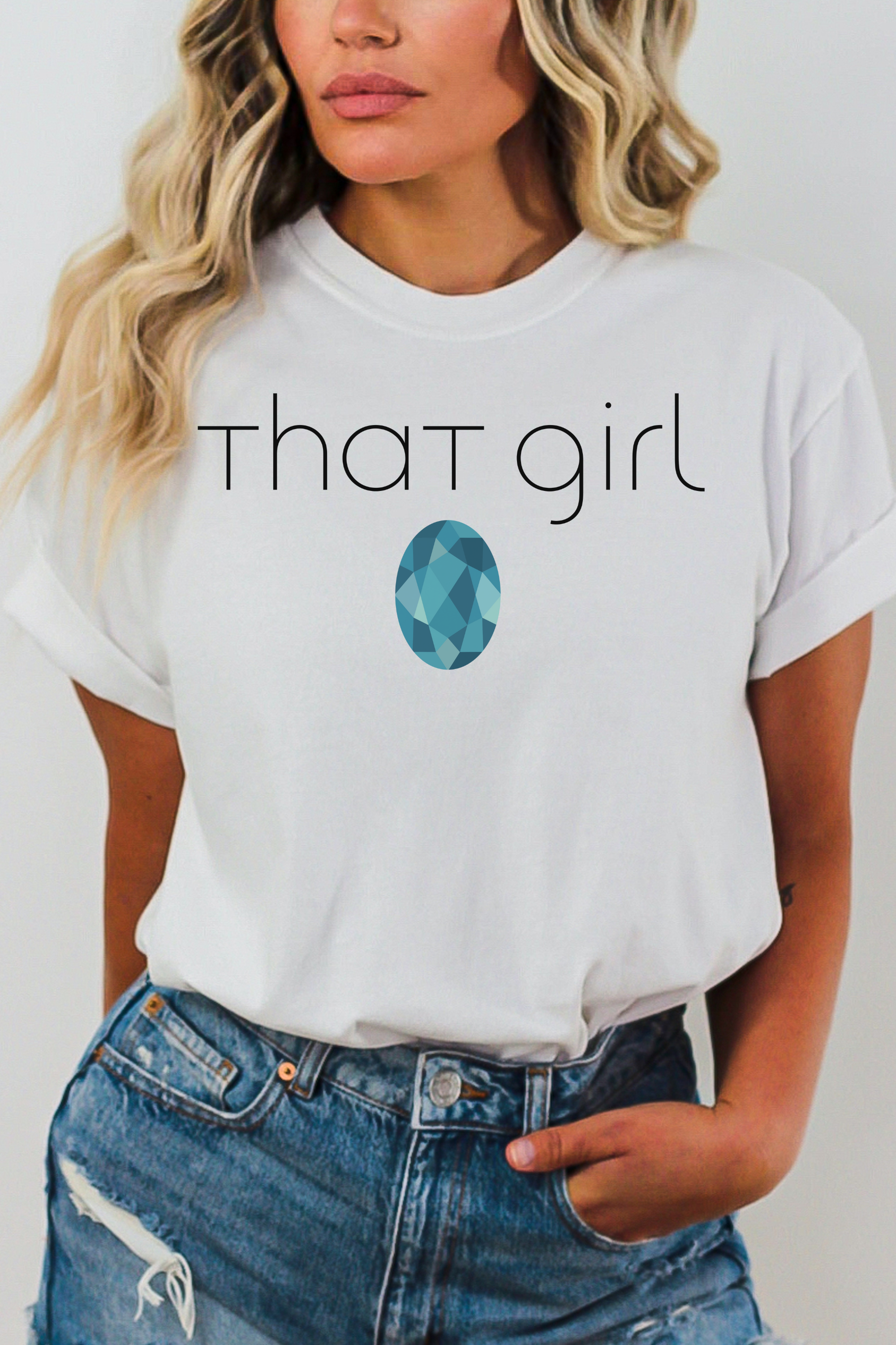GOLDxTEAL That Girl T-shirt Zircon birthstone.