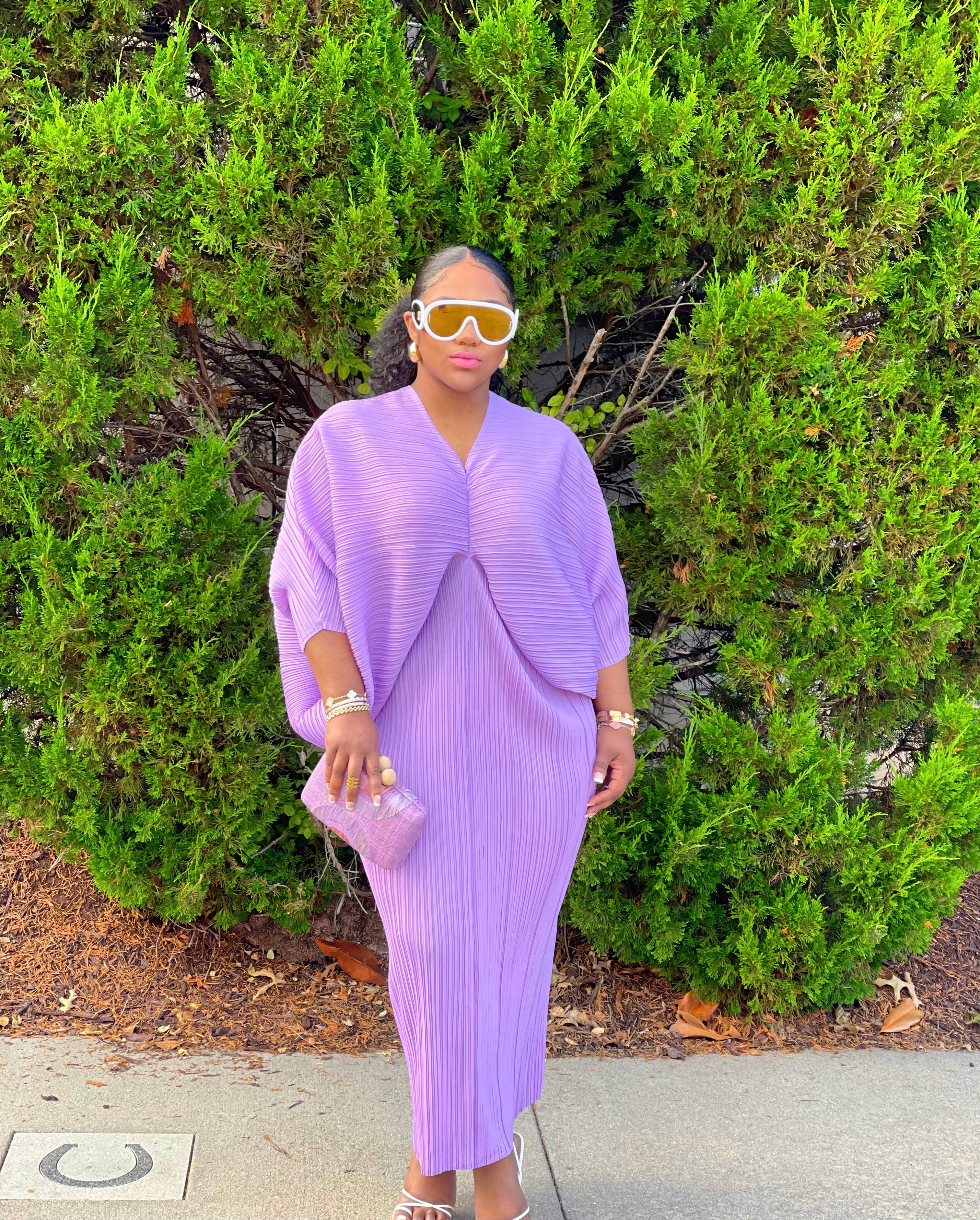 GOLDxTEAL stylish lavender midi dress.