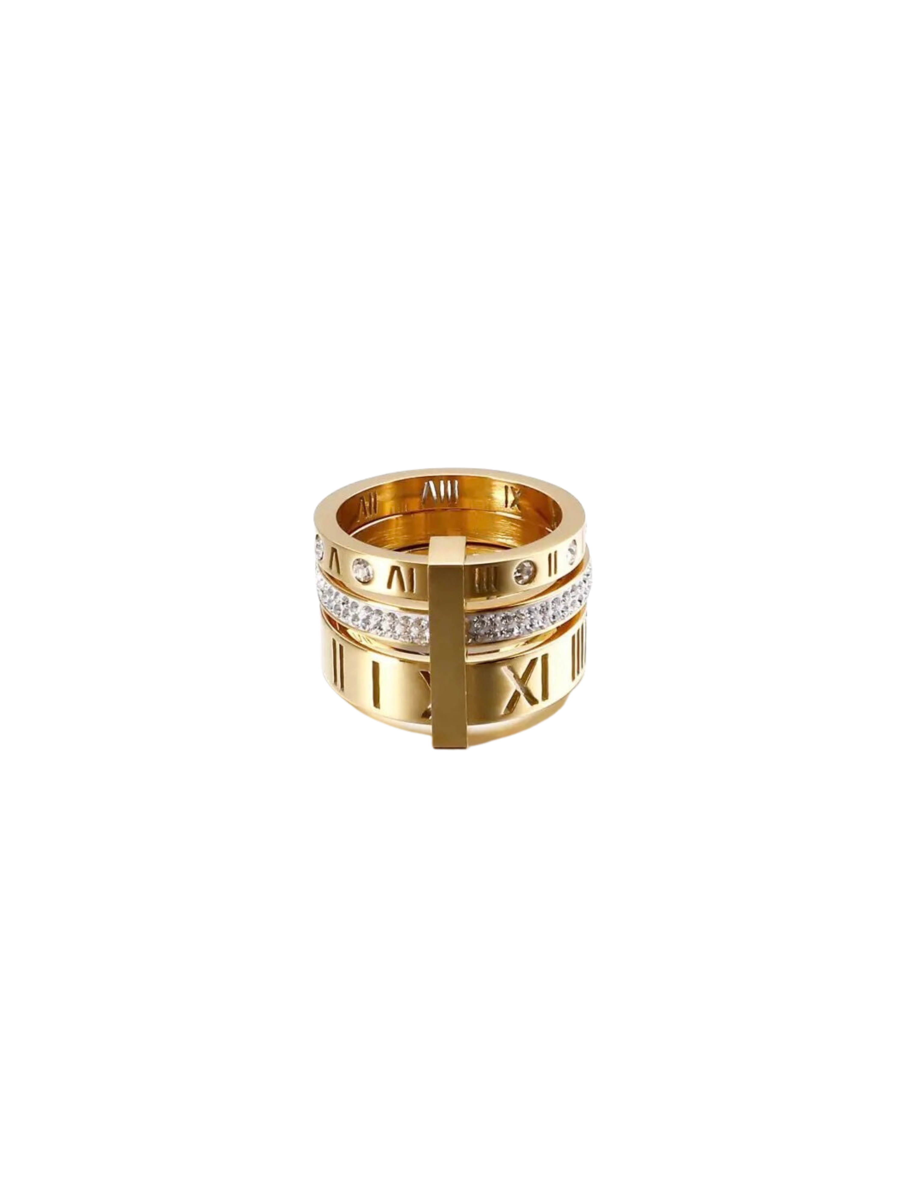 GOLDxTEAL gold triple stack ring accented with glimmering cubic zirconia.