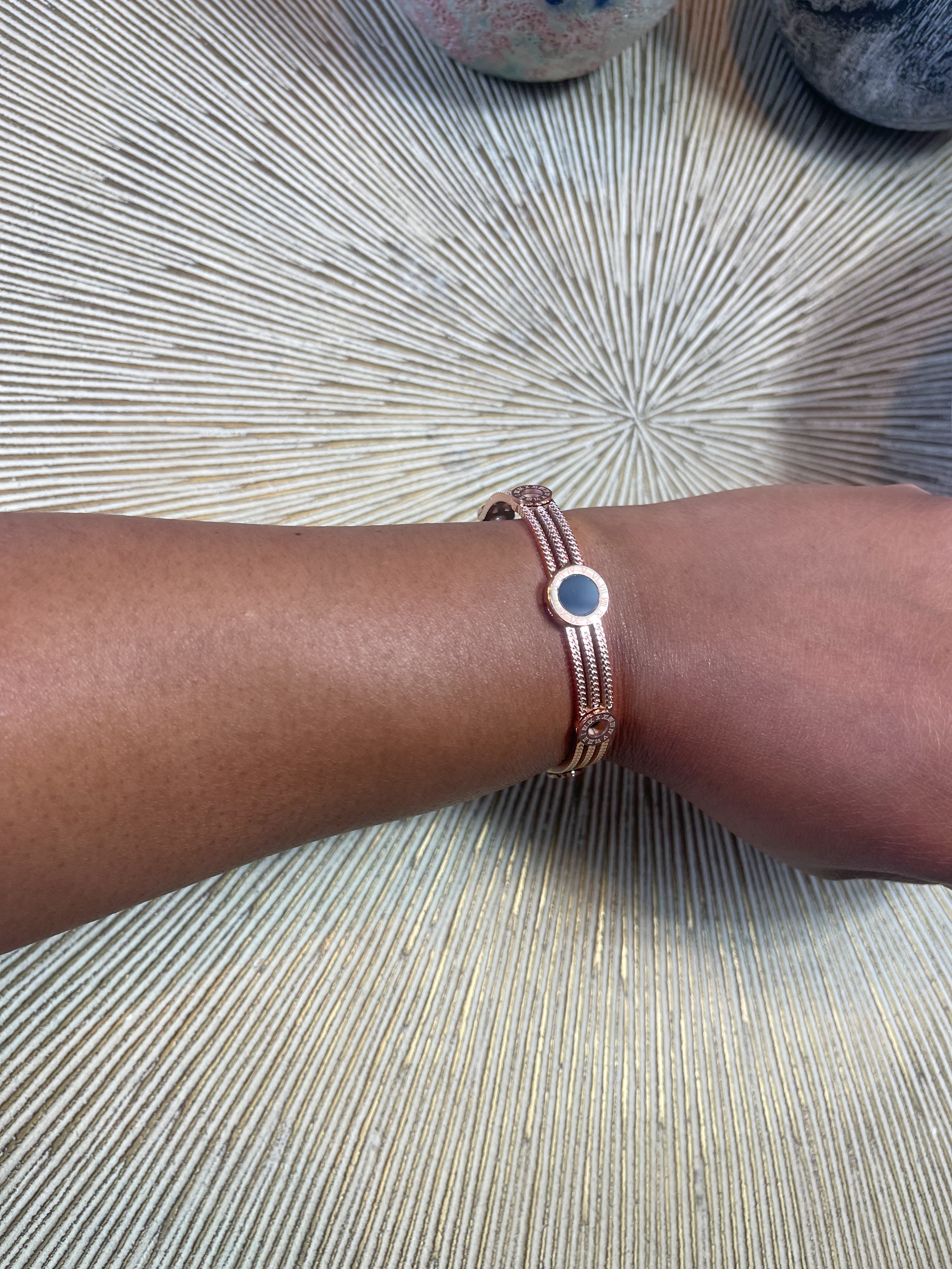 GOLDxTEAL rose gold plated stainless steel bracelet. Stylish stacking bracelets.