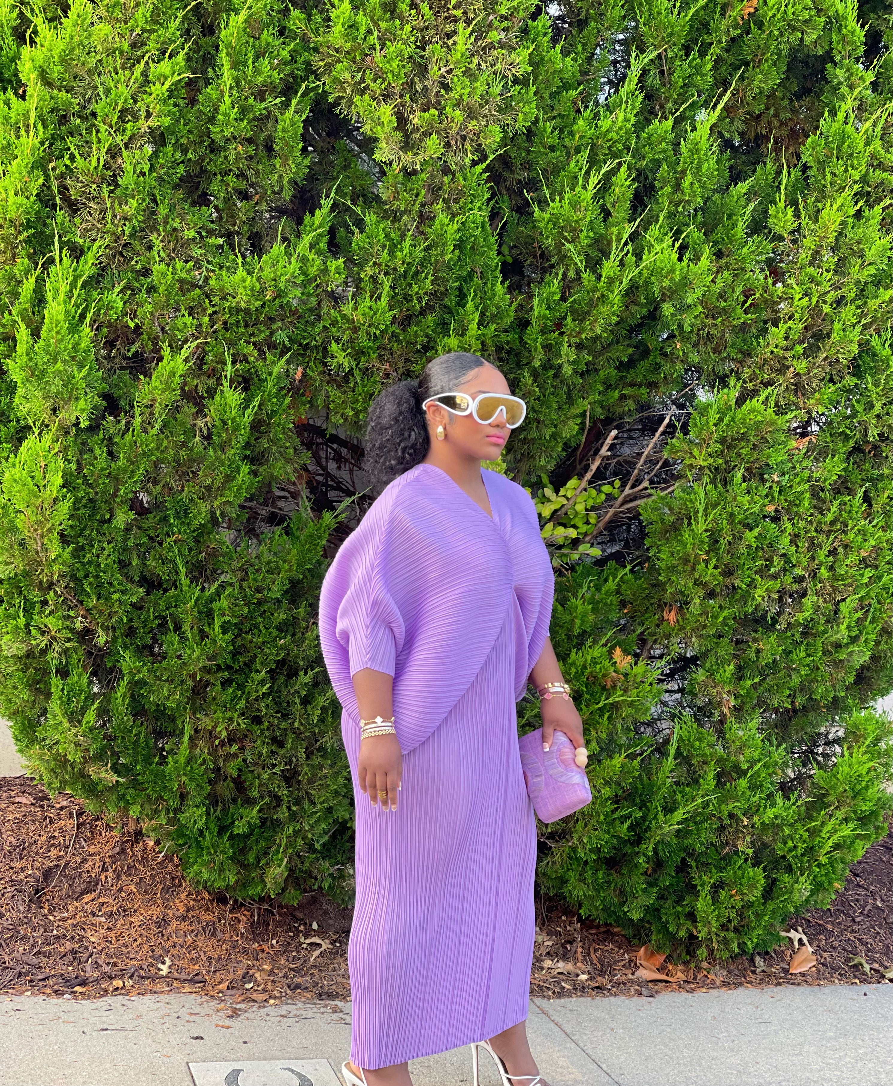 GOLDxTEAL stylish lavender midi dress.