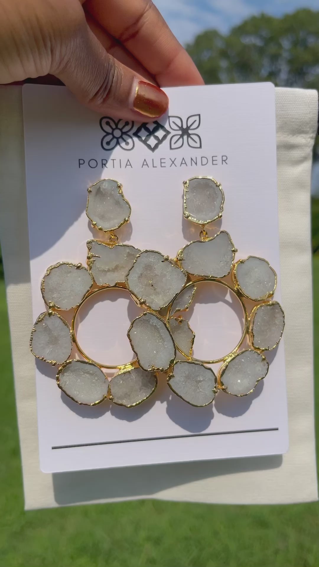 GOLDxTEAL gorgeous natural 24K gold plated geode stone hoops.