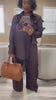 GOLDxTEAL chic brown wide leg pant set.