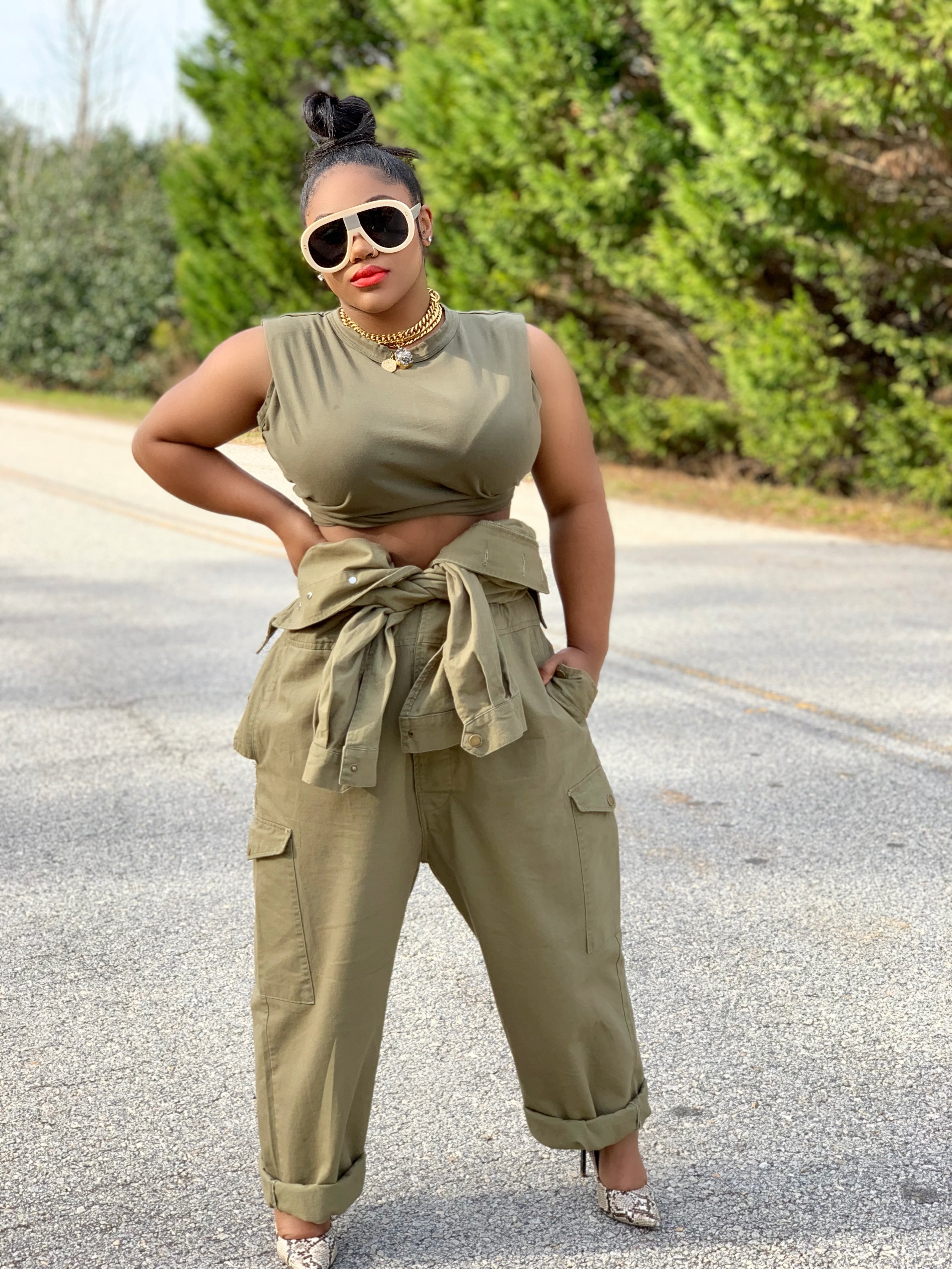 GOLDxTEAL oversized army green jumpsuit. Modern boiler room style jumpsuit.