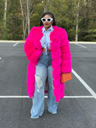 GOLDxTEAL fuchsia faux fur coat. Gorgeous hot pink vegan fur coat.