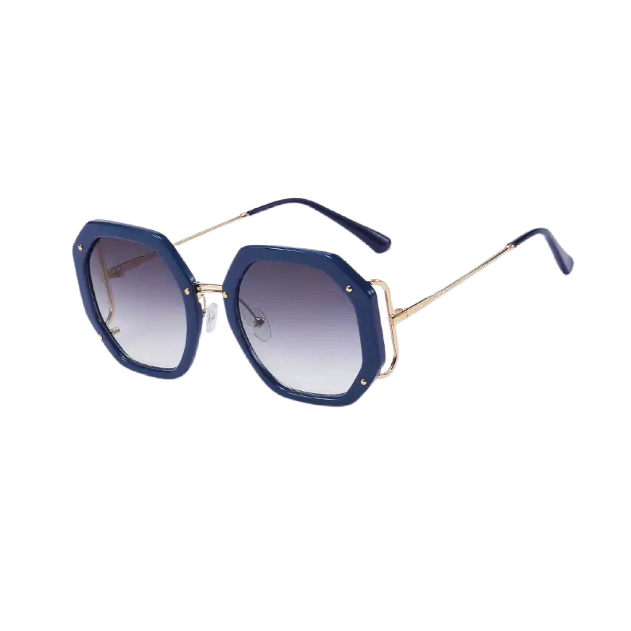 GOLDxTEAL blue octagon shaped sunglasses. Stylish over sized sunglasses.