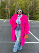 GOLDxTEAL fuchsia faux fur coat. Gorgeous hot pink vegan fur coat.