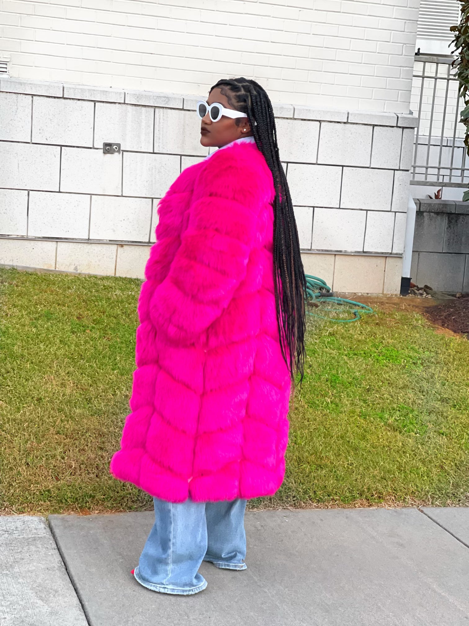 GOLDxTEAL fuchsia faux fur coat. Gorgeous hot pink vegan fur coat.