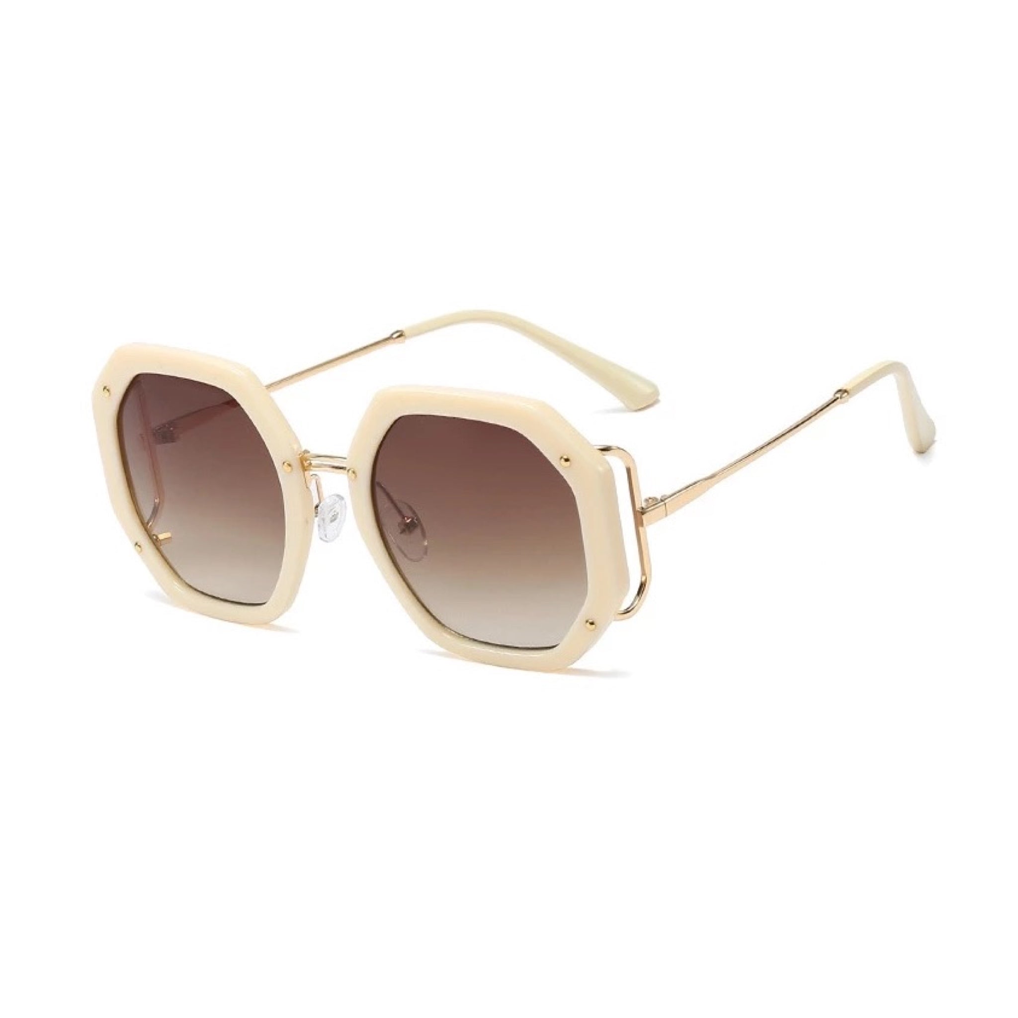 GOLDxTEAL retro cream oversized sunglasses with gold tone metal accents.