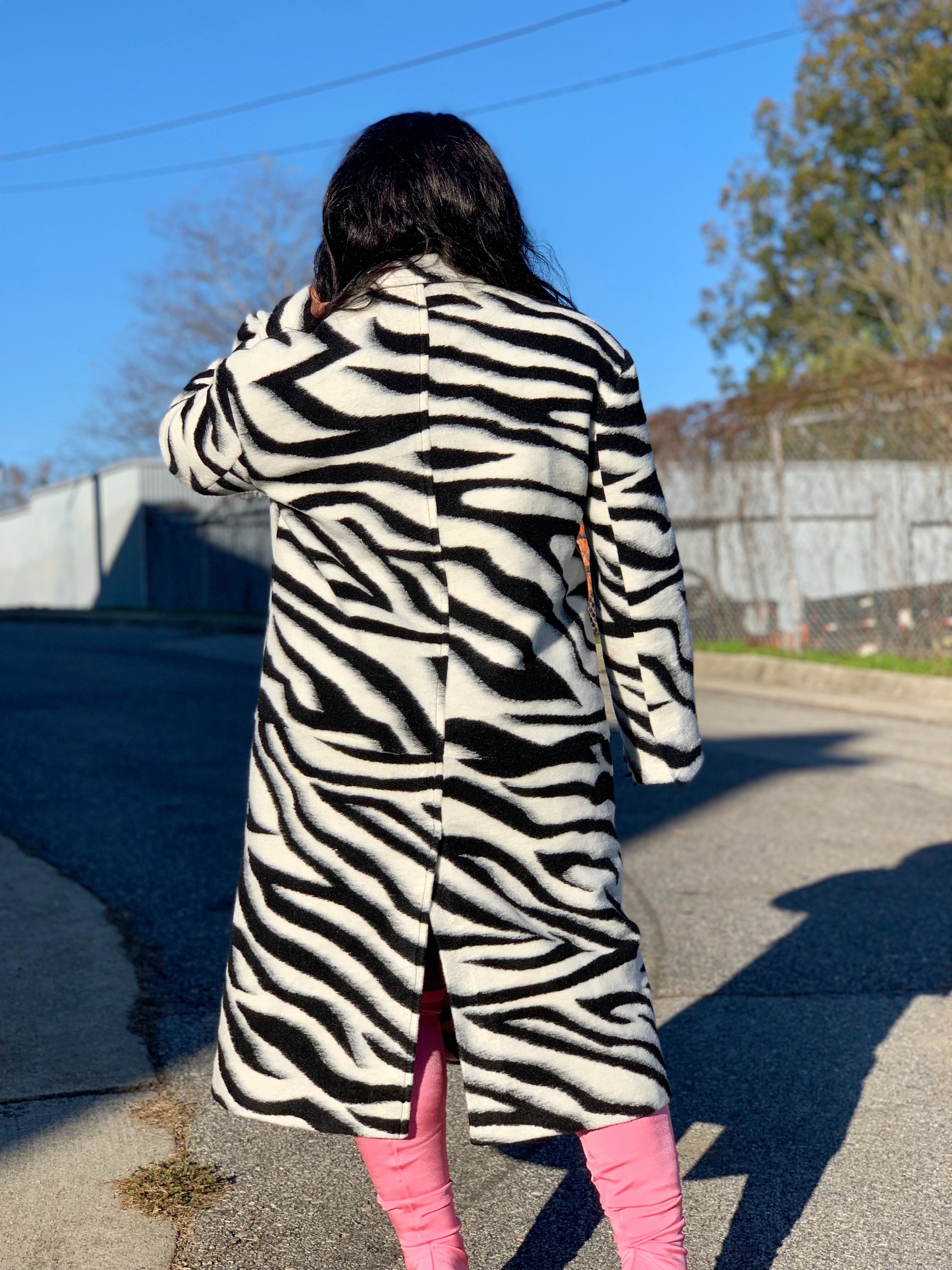 GOLDxTEAL gorgeous zebra print coat.