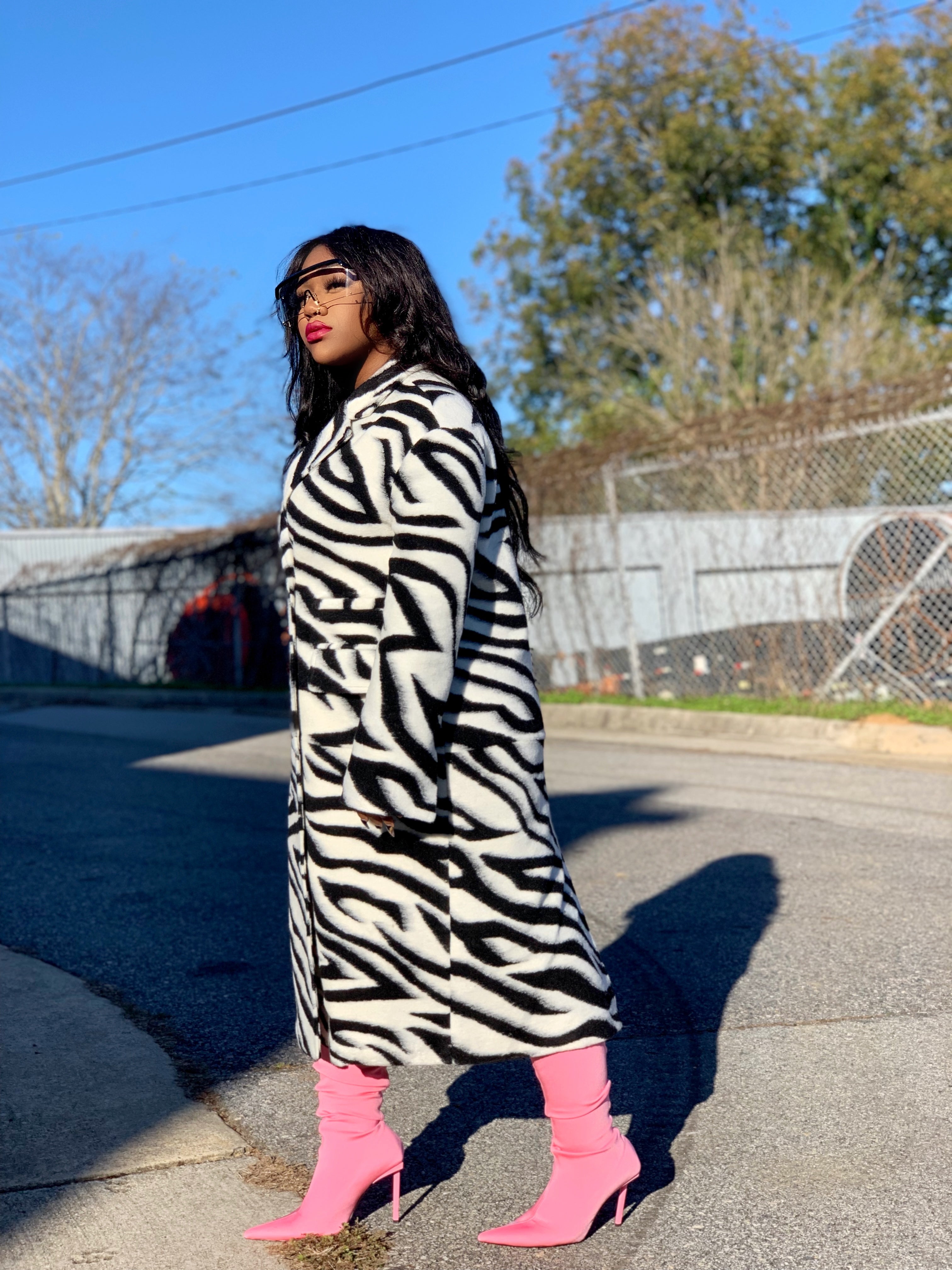 GOLDxTEAL gorgeous zebra print coat.