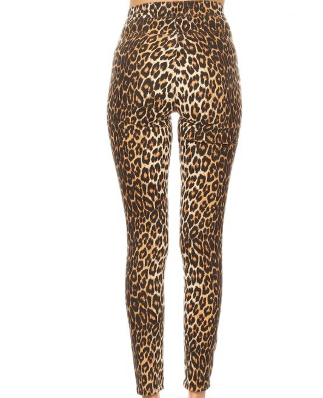 GOLDxTEAL leopard skinny jeans. High waist leopard print stretch jeans.