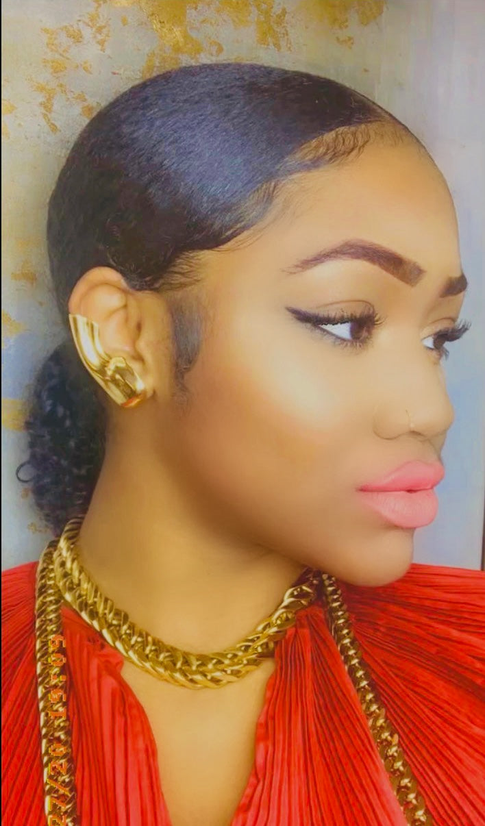 GOLDxTEAL Visionary cuff earrings. Futuristic gold plated brass ear cuff.
