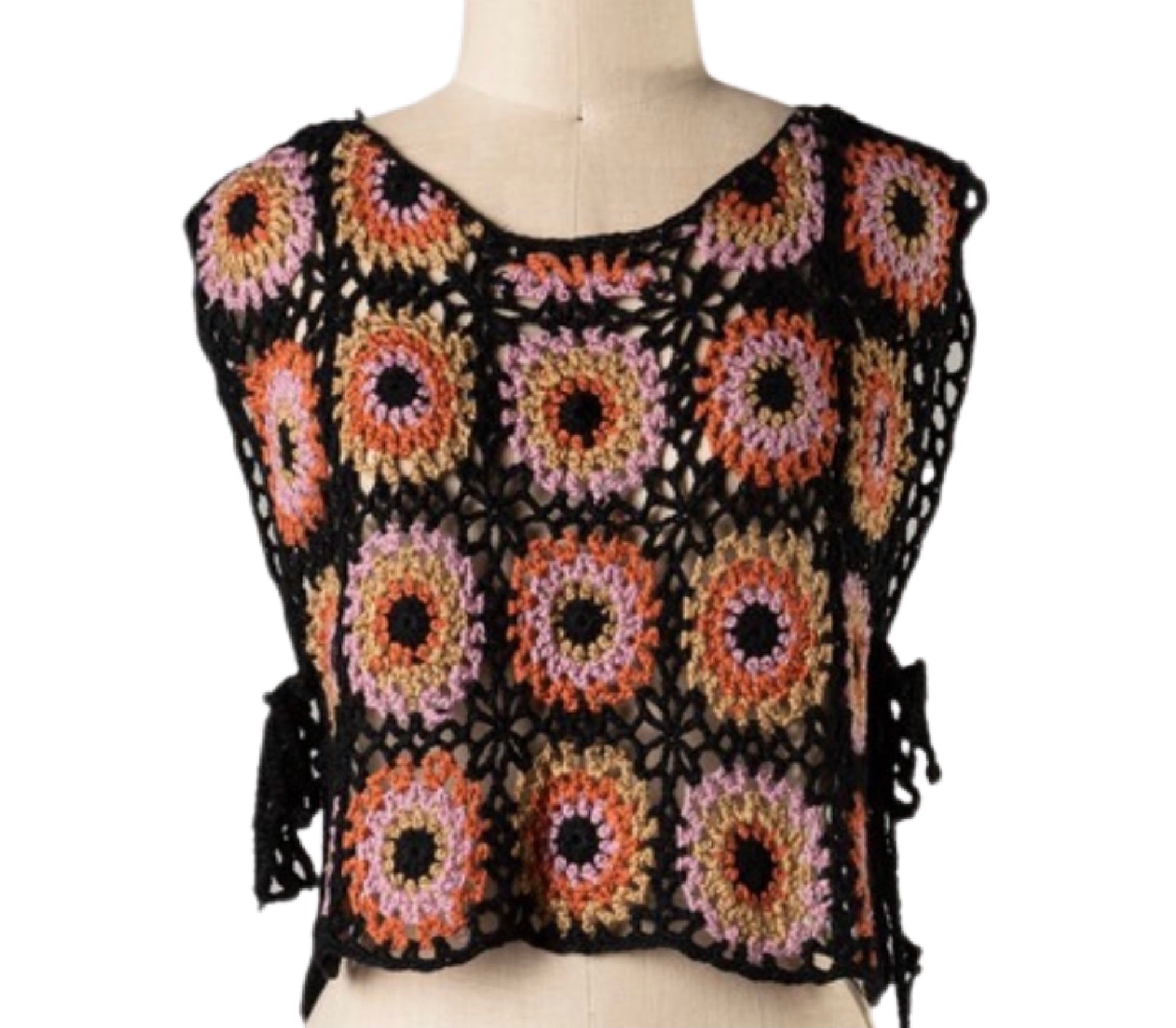 GOLDxTEAL colorful crochet vest top. Loose crochet top. Summer style.