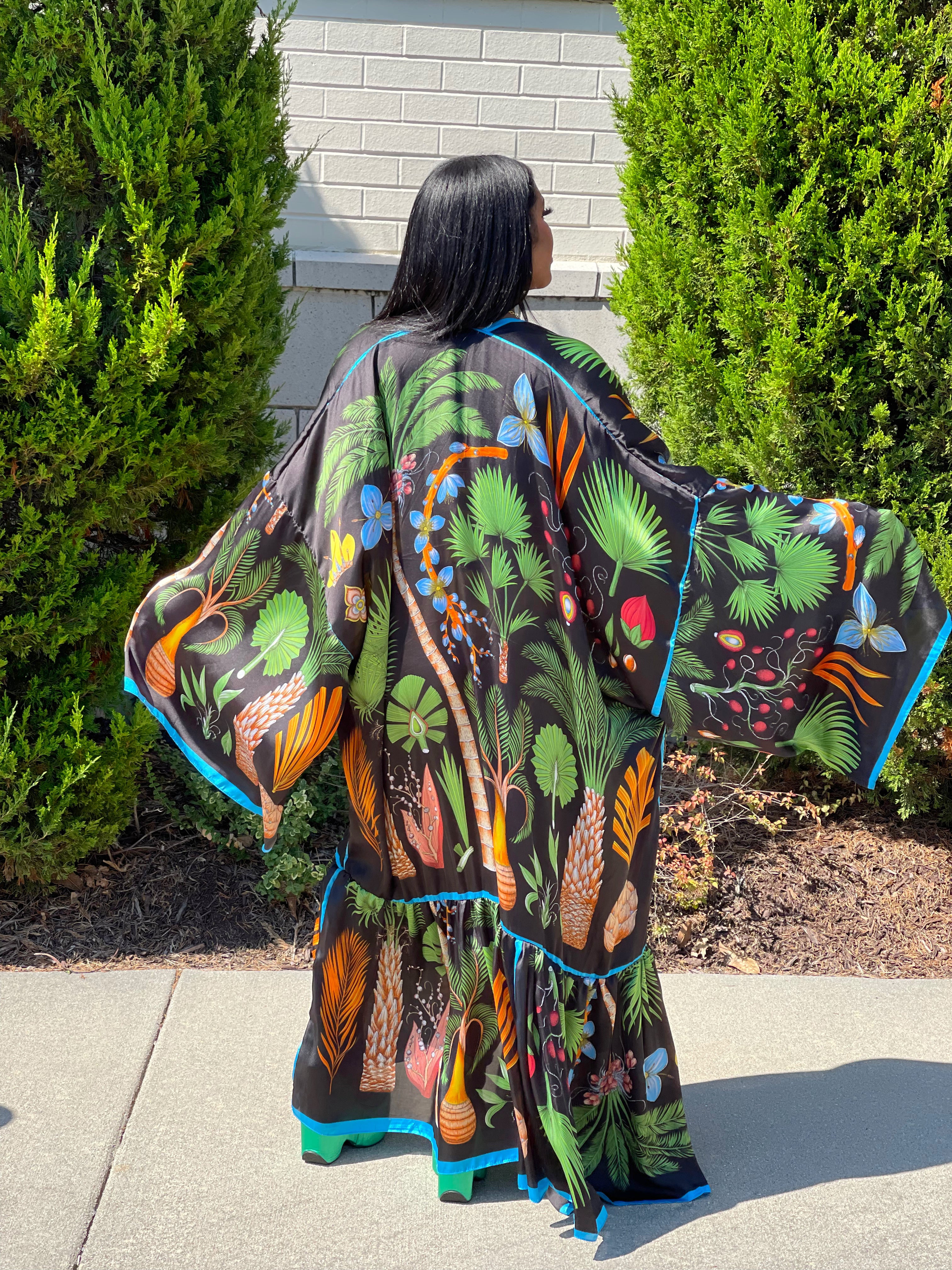 GOLDxTEAL colorful satiny kimono