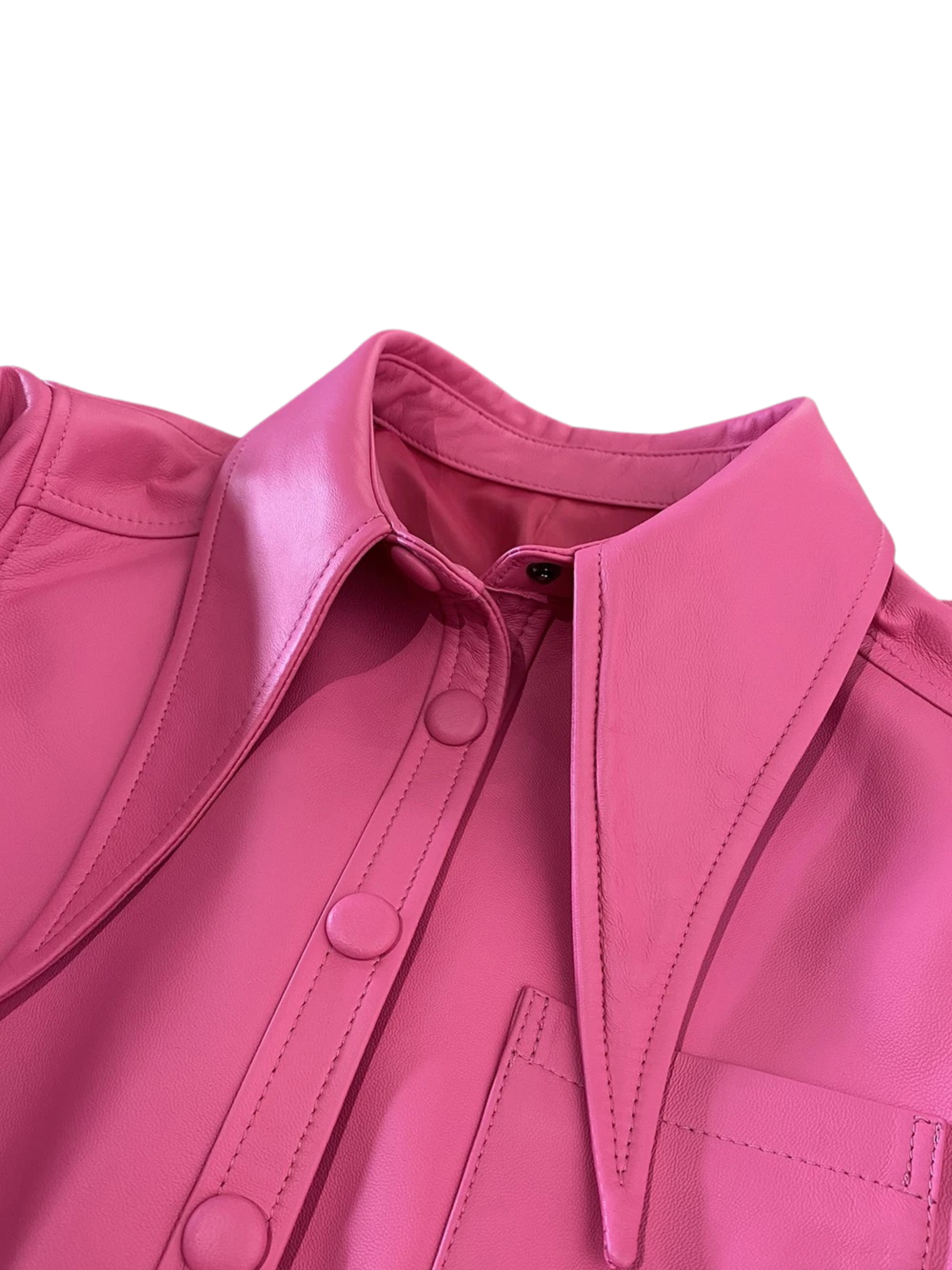 GOLDxTEAL pink leather shirt.