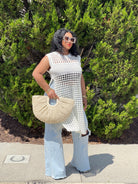 GOLDxTEAL chic crochet tunic. Flowing open weave style knit tunic vest.