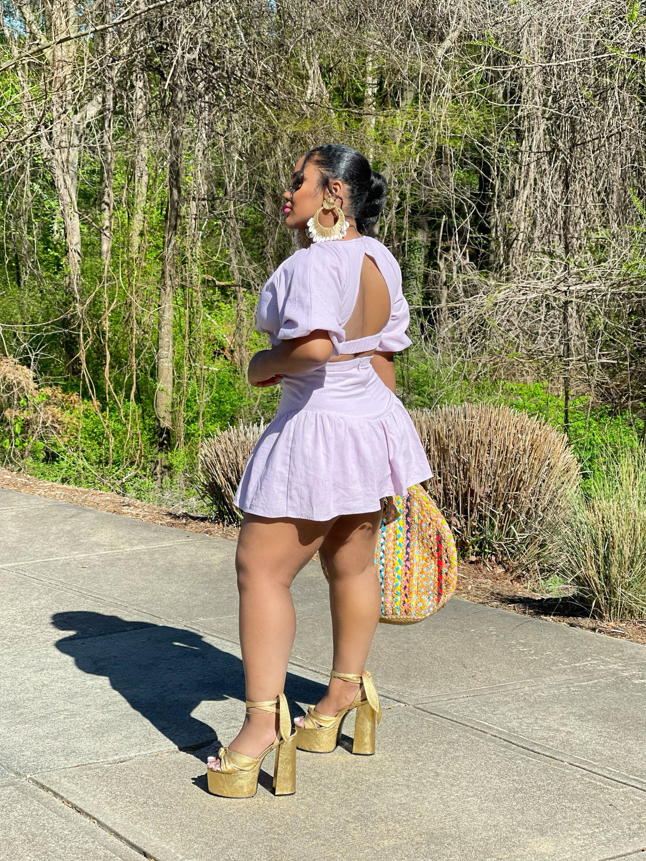 GOLDxTEAL modern lavender mini skirt set.