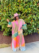GOLDxTEAL colorful fuzzy long cardigan. Fringe cardigan.