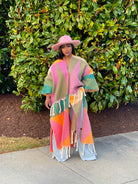 GOLDxTEAL colorful fuzzy long cardigan. Fringe cardigan.