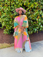 GOLDxTEAL colorful fuzzy long cardigan. Fringe cardigan.