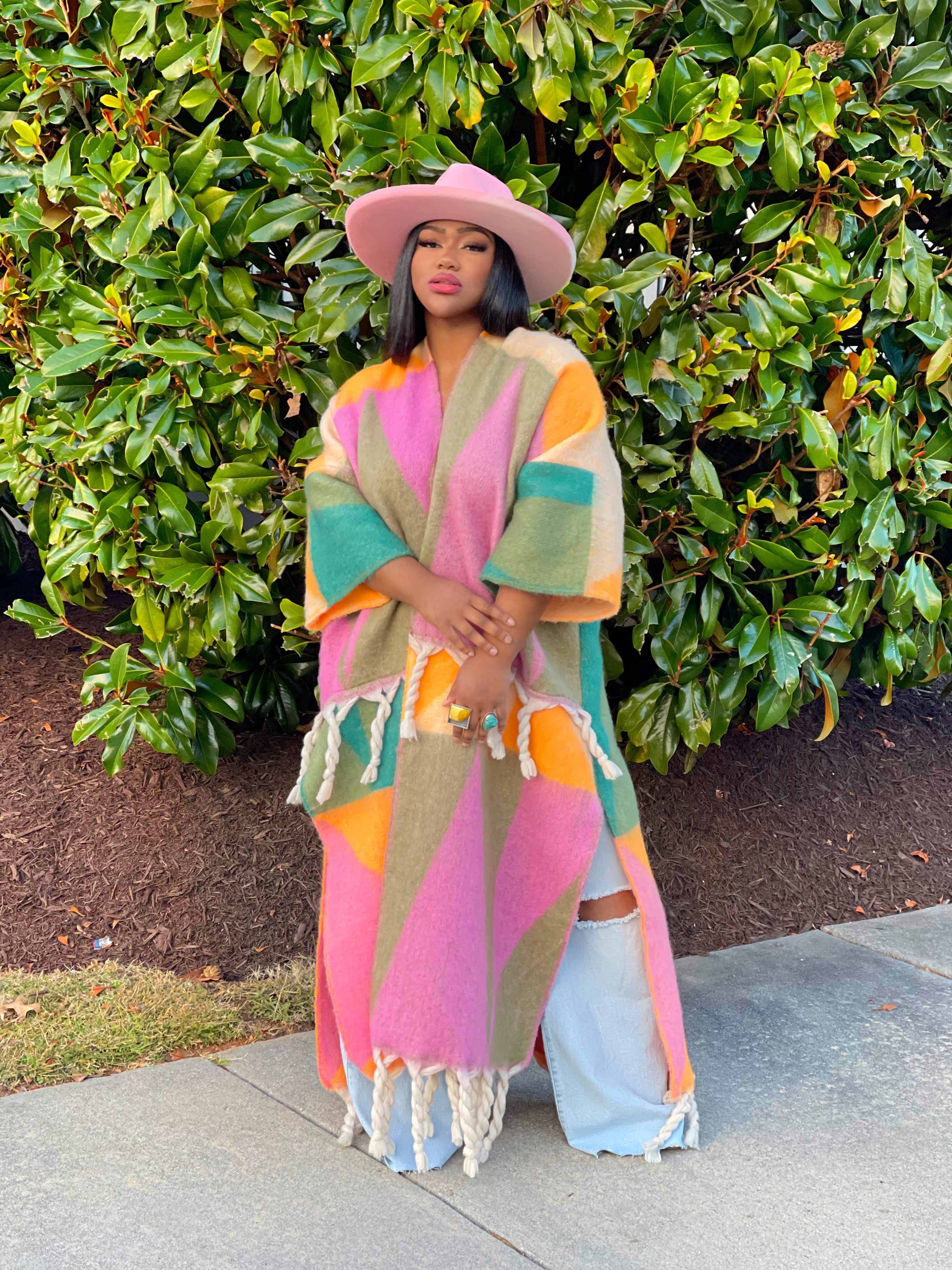 GOLDxTEAL colorful fuzzy long cardigan. Fringe cardigan.